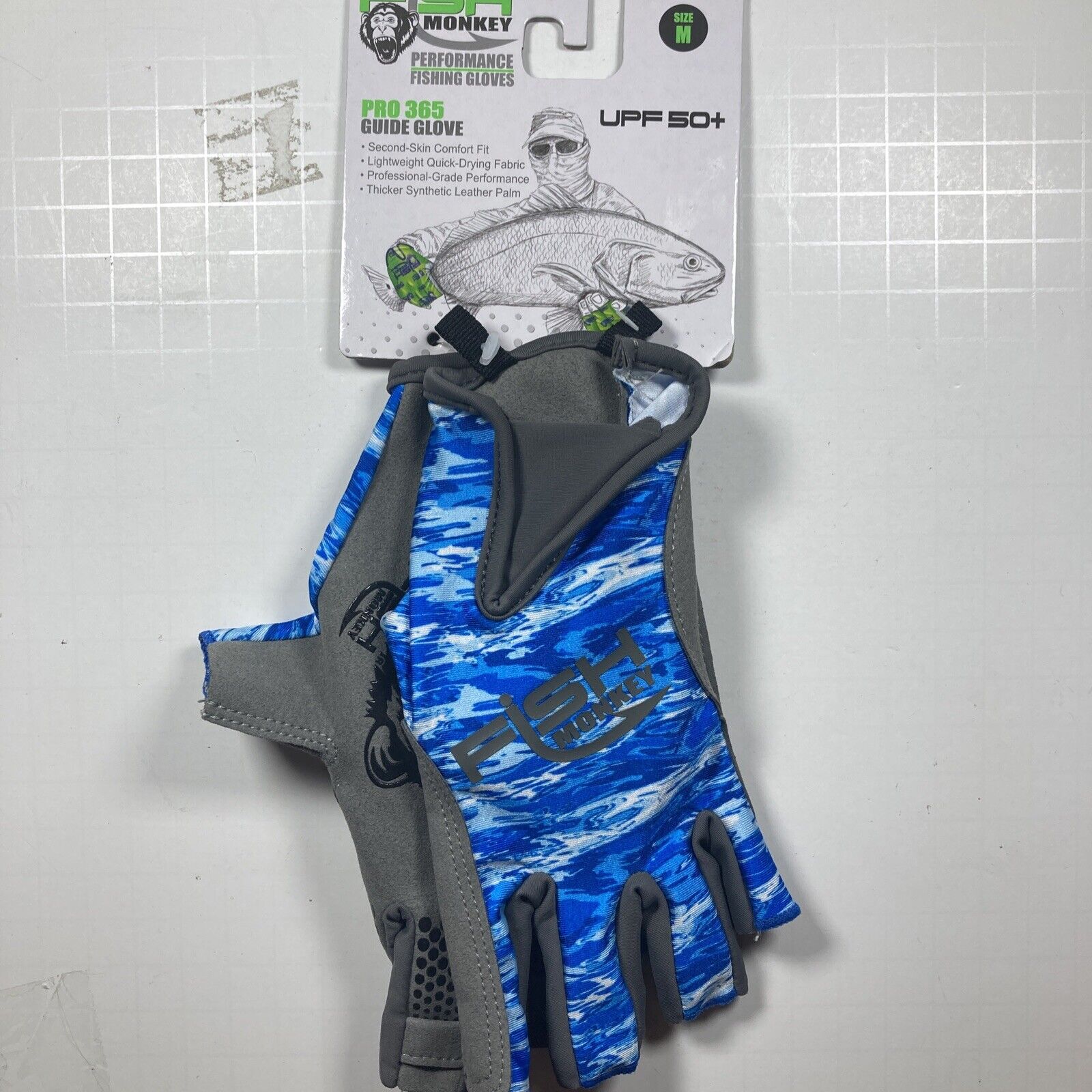 Fish Monkey Size M Pro 365 Guide Glove UPF 50+ Blue Water Camo F