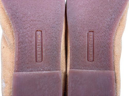 Mocasines Minnetonka bronceados para mujer talla 11 Thunderbird planos con cuentas cómodos sin cordones - Imagen 15 de 16