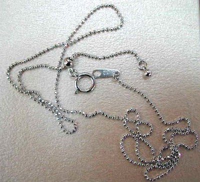 K18 White Gold Adjustable Cut Ball Necklace 45cm 1.7g 1mm Diameter 
