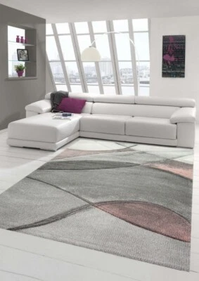 Tapis moderne tapis salon abstrait rose gris pastel - Photo 1/4