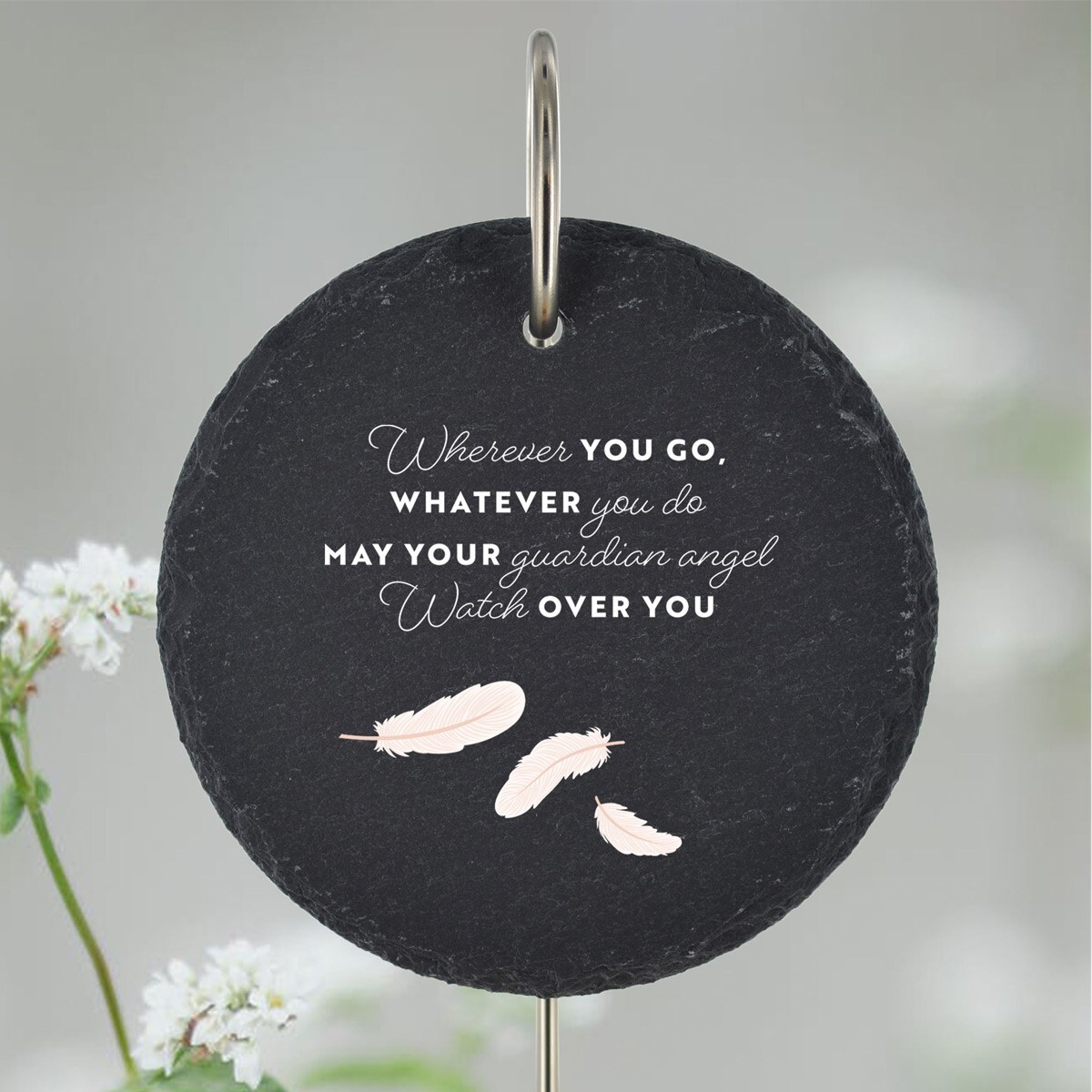 Feathers Angel Grave Stick Marker Plaque Ornament Memorial Slate Graveside Decor