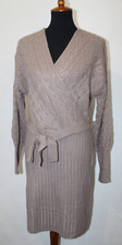NWOT Derek Heart Sz XL Light Brown Faux Wrap Cable Knit Sweater Dress Belted