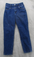 H M Mom Jeans Women's 6 Blue Medium Wash High Waist Cotton Blend Stretch