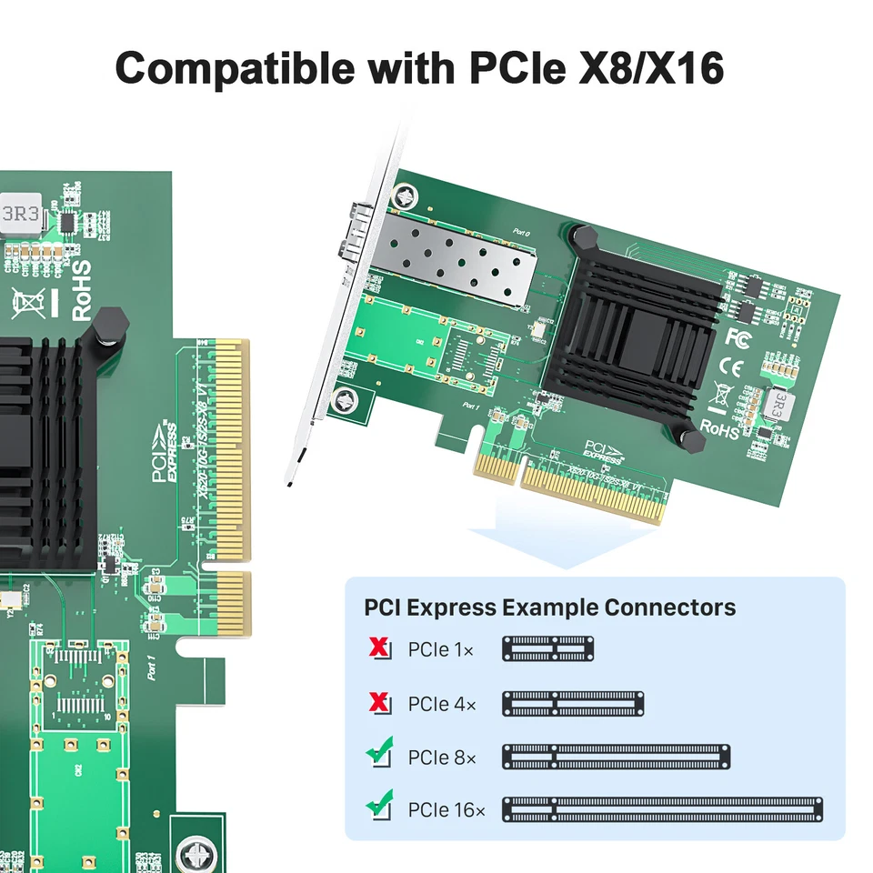 For Intel X520-DA1 w/ 82599EN Controller 10Gb SFP+ to PCIe x8 Network Card - Image 3 of 4