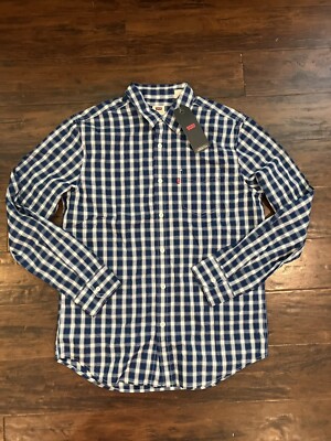 Brand New With Tags boys Levis blue/white checkered Button up shirt  Medium