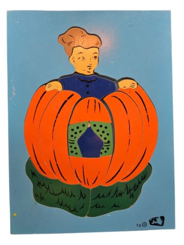 Puzzle en bois vintage Judy Instructo femmes en citrouille vintage Halloween  - Photo 1/12