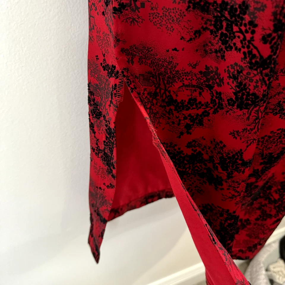 Vestido Vintage Años 90 Y2K Hilos Morbosos Talla XS Cheongsam Rojo Negro Terciopelo Satinado Foto 4 de 4
