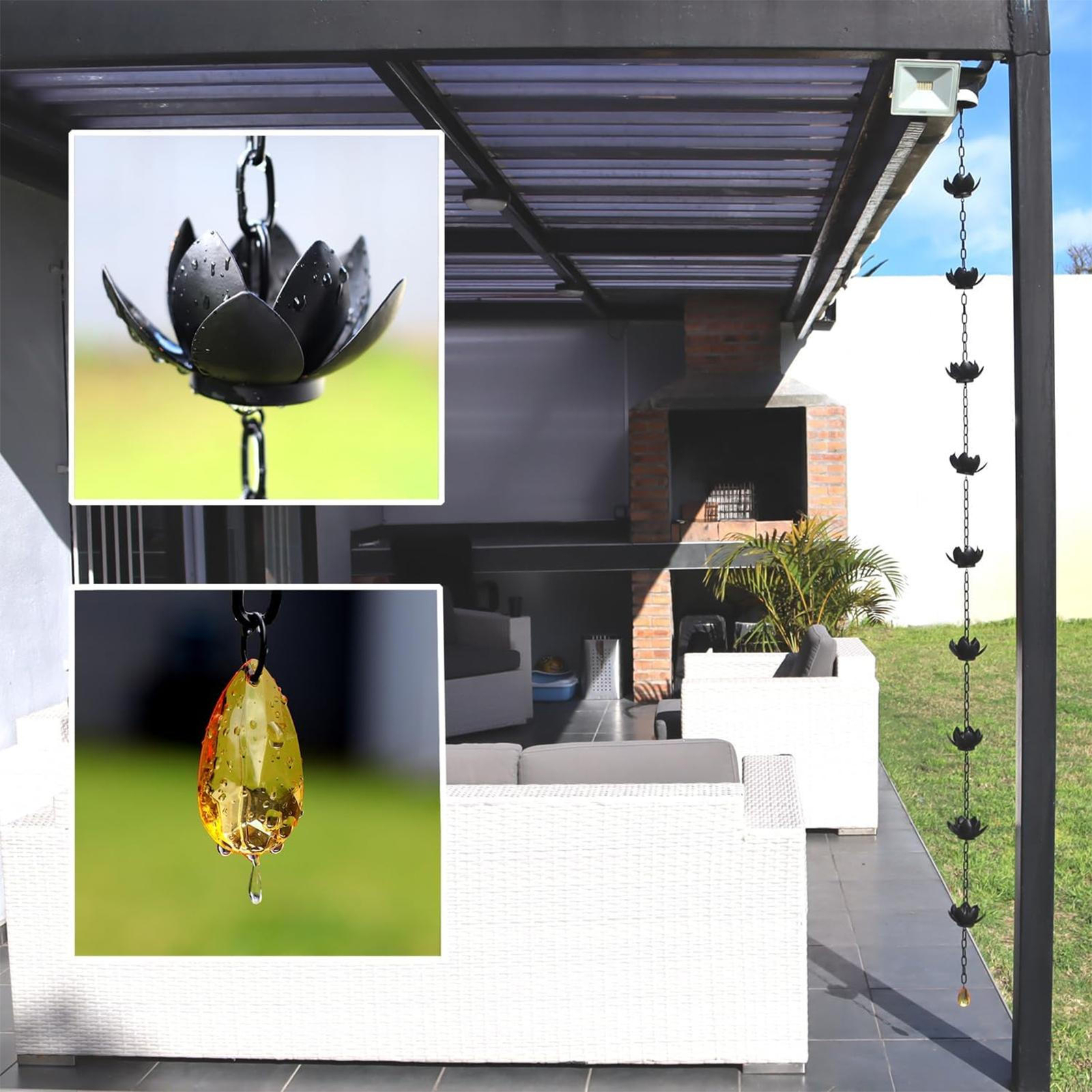 Decorative Iron Lotus Flower Rain Chain Metal Gutter Downspout Rain