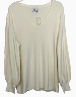 Linea Louis Dell'Olio Whisper Knit Sweater 1X Ivory V Neck A385149 Women WD15