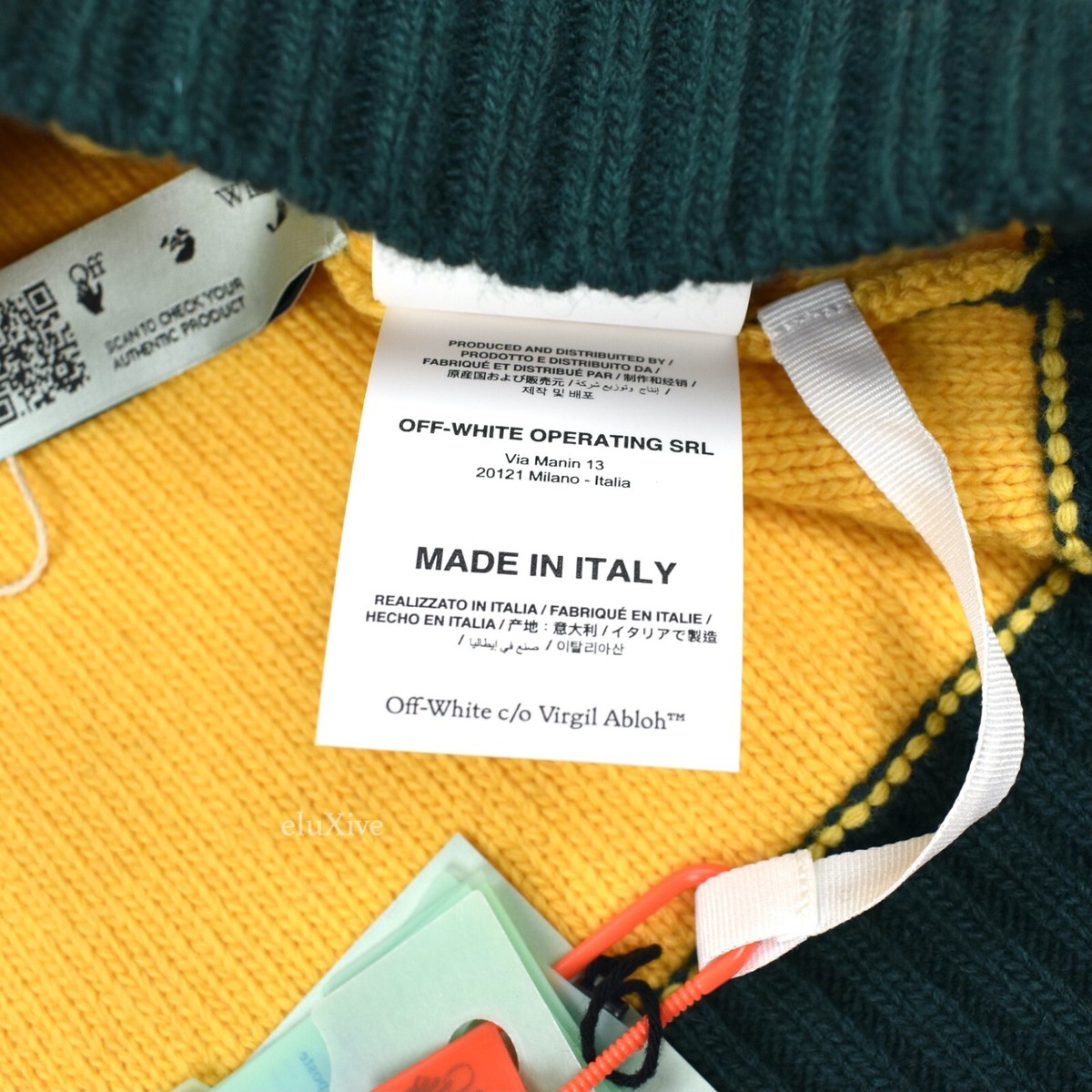 NWT $850 Off-White Color Block Logo Knit Sweater Black Yellow