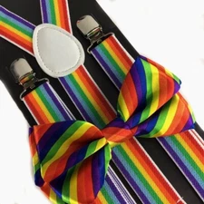Rainbow Suspender and Bow Tie Set Tuxedo Wedding Formal Suspenders Adjustable