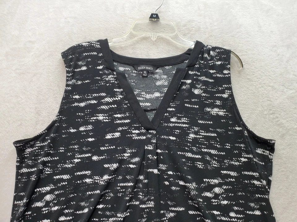 Camiseta sin mangas Ellen Tracy para mujer XL negra estampado geográfico poliéster sin mangas cuello en V logotipo Foto 3 de 4