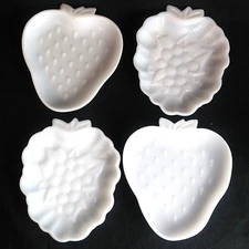 Set of 4 Vtg Hazel Atlas Milk Glass Fruit Shape Plates 2 Strawberry & 2 Grape