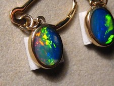 Opal Earrings , Solid 14 k yellow Gold