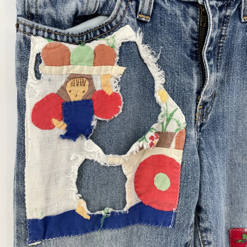 Jeans acampanados vintage años 90 Abercrombie niñas talla 10 hippie retazos 26Wx25,5L EE. UU. Foto 2 de 4