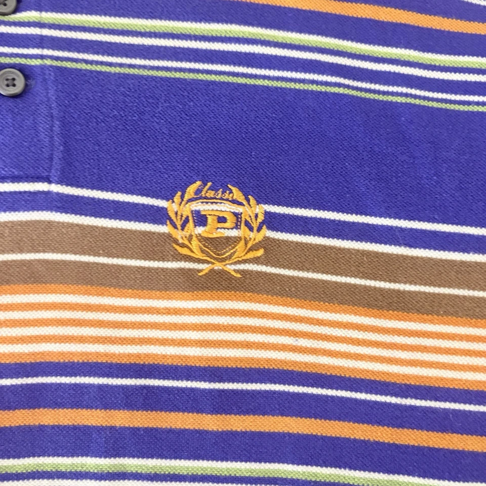 Camisa polo masculina Phat Farm tamanho 3XL azul laranja listrada hip hop streetwear casual - Imagem 3 de 4