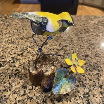 Norman Brumm Enamel Copper Yellow Bird African Violet Sculpture Art