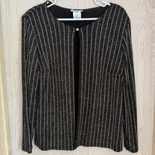 Vtg Metaphor Black Gold Evening Jacket Sz L Glitter LS Sparkle Glam Event Party
