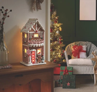 THREE KINGS Lge LED Light Up Christmas Glitter Gingerbread Candy Home House 29cm Decoration