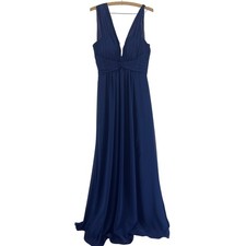 Dear Cleo Formal Gown Dress 10 Navy V Neck Formal Chic Bridesmaid Hoco Gala READ