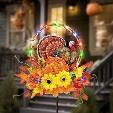 Solar Thanksgiving Turkey Outdoor Decor with Multi-Color Changing Lights,Fall Ya