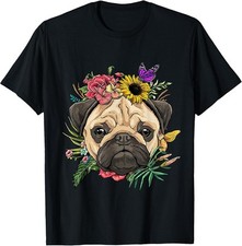 Pug Shirt Dog Pug Face Flower Pug Lovers Owners Pug Mom Dad T-Shirt