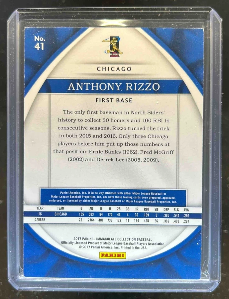 2017 Immaculate Anthony Rizzo #58/99 Cubs - Image 2 of 2