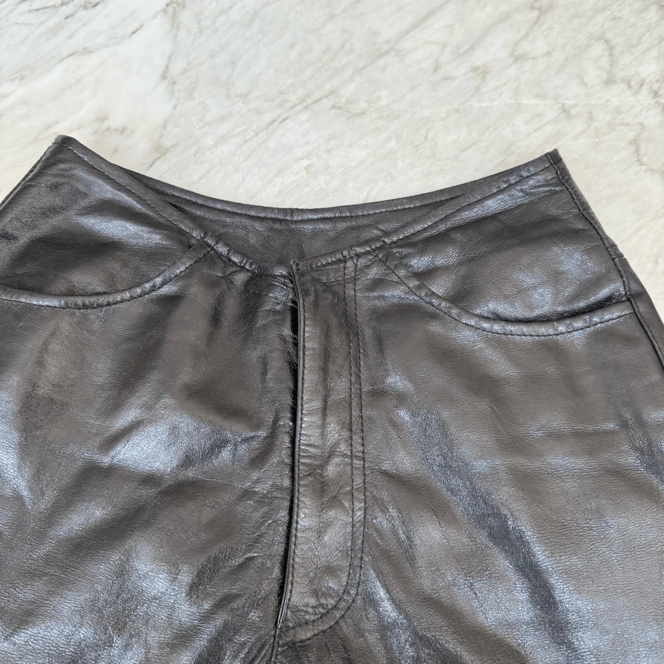 Pantalones de pierna recta WILSON MAXIMA negros 100 % cuero cintura alta para mujer talla 2” Foto 4 de 4