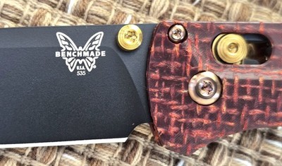 Benchmade 535 Bugout 3.24'' S30V CUSTOM ''Brick Burlap Micarta'' + TITANIUM x5!