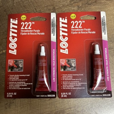 2 Pks Loctite 222 Threadlocker, Purple Low Strength, 6 ml Tube, 555339