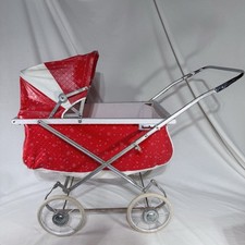 Vintage 1950s South Bend Metal Baby Stroller Carriage Red  White 27  x24  