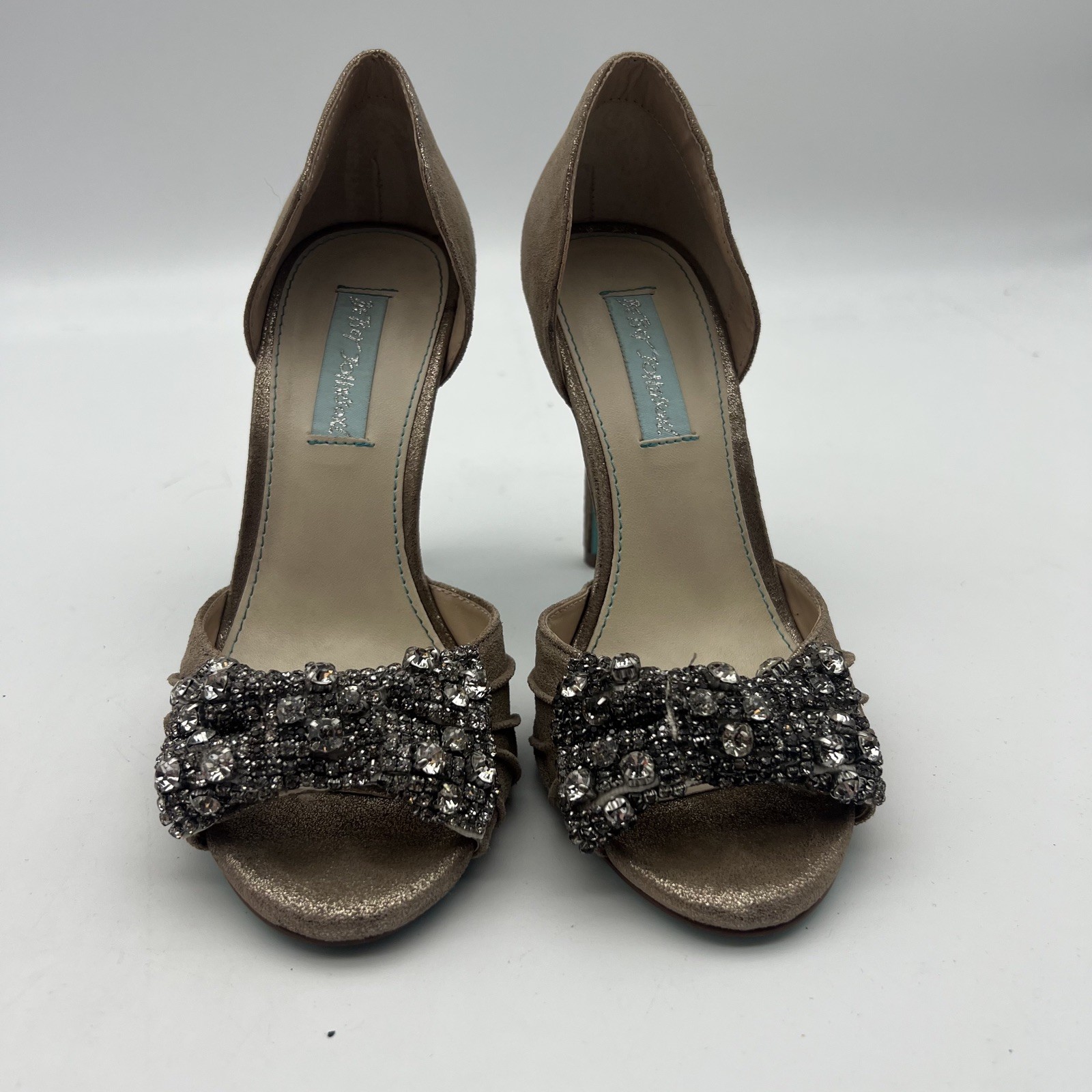 Betsey Johnson Gold Glitter Bow Heels – Size 6.5 – Party Wedding Dress Shoes