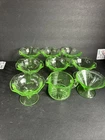 LOT OF 9 GREEN VINTAGE DEPRESSION  URANIUM GLASS DESSERT ICE CREAM DISHES #R65