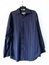 PRONTO-UOMO Men's XLT Shirt Button Up Blue Stripe Cotton Non Iron Modern Fit