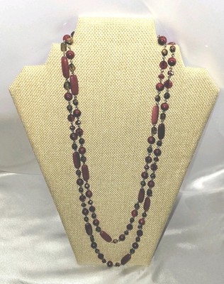 Cold Water Creek Carnelian, Red, Gold, and Smokey Topaz Colored Bead Necklace 