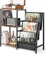 Bikoney Record Player Stand, Turntable Stand with 3-Tier Vinyl Record Storage,