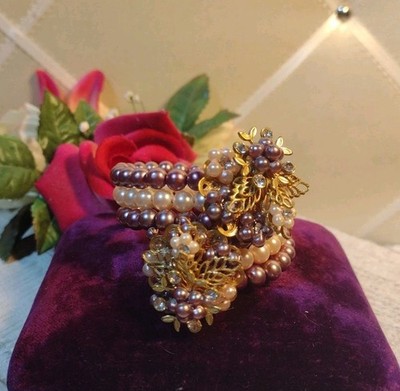 VINTAGE FAUX PEARL RHINESTONE MIRIAM HASKELL STYL WIRE WRAP FLORAL BRACELET LOT