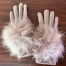 NEW Real Dyed Blue Arctic Fox Stretch Tech Gloves DOVE GRAY Women's M/L