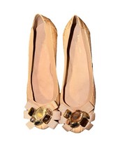 KATE SPADE Tock Bow Ballet Ballerina Flats 198 Nude / Tan Patent Leather 9 M