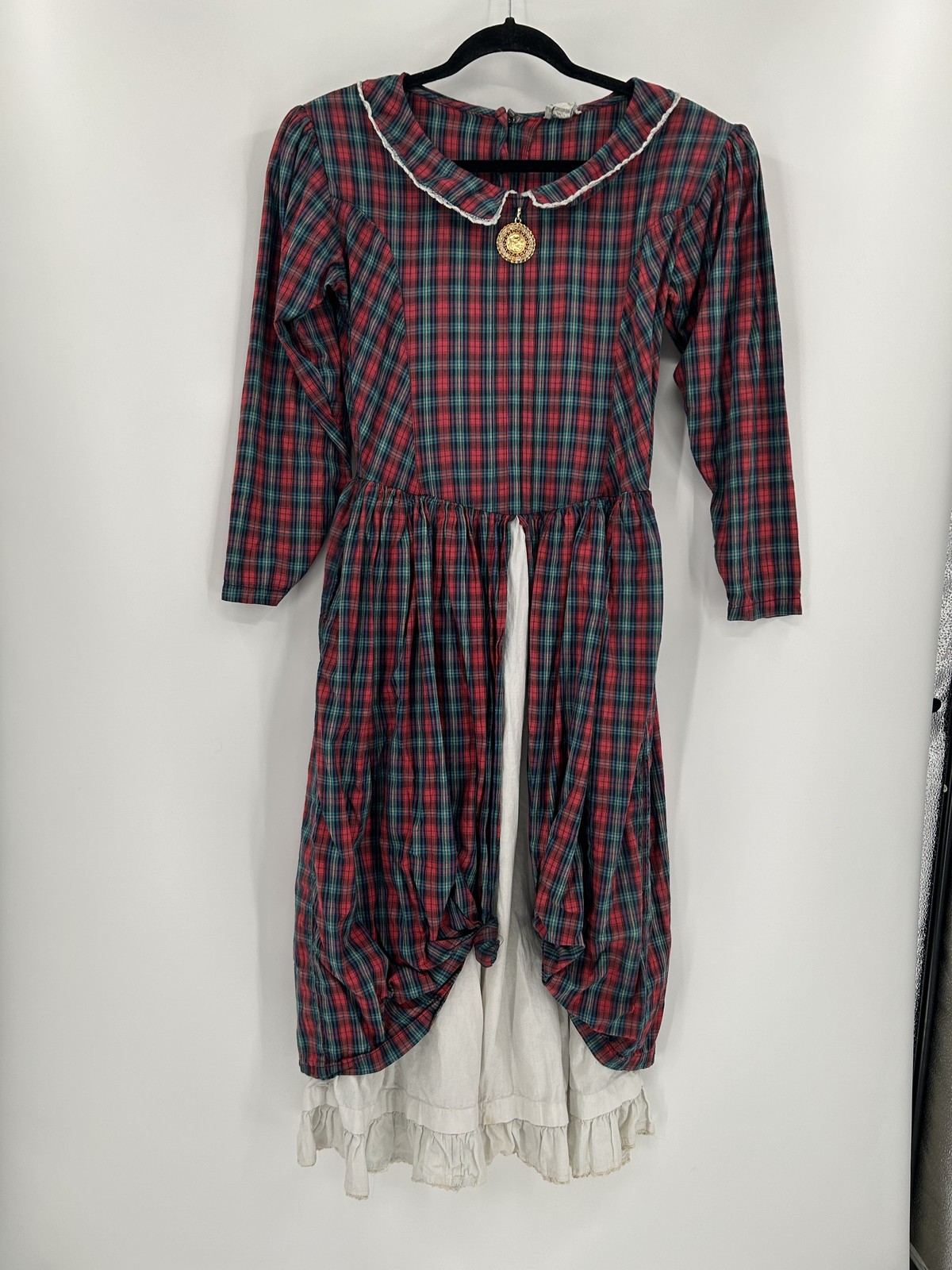 Vintage Karavan Dress Womens Small Plaid Prairie Pioneer Lace 80s Costume