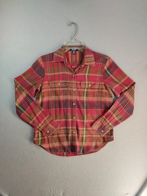 CHAPS Womens Shirt PM Petite Red Plaid Long Sleeve Collared Casual Button Up