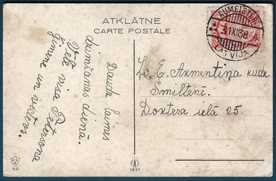 LETONIA: Postal de felicitación de cumpleaños de 1938 de AUMEISTERI; pequeño pueblo - Imagen 1 de 2