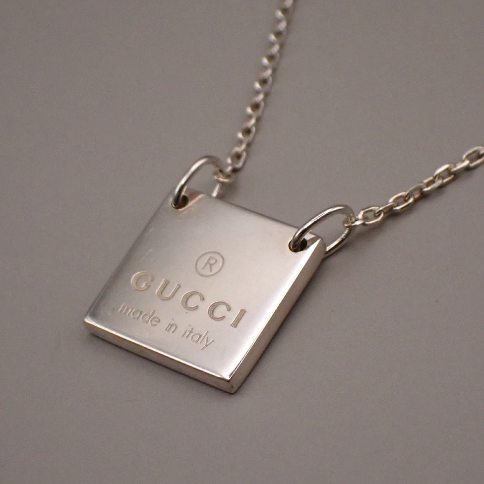 GUCCI Logo Square Plate Chain Bracelet Silver 925 made In Italy 09YH733 - Image 2 of 4
