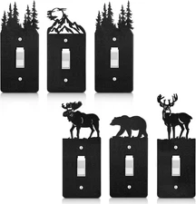 Lothee 6 Pcs Metal Bear Light Switch Cover Plate Moose Tree Mountain Elk Forest 