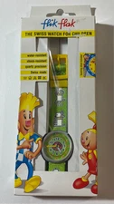 Vintage Rare Flik Flak Swiss Made Kids Watch, Dog/Puppy, Green, New in Box