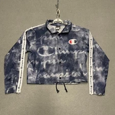 Champion Life Jacket Womens Medium Blue Tape Cropped Coaches Denim Overlay Zip