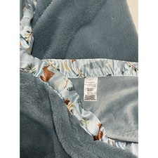Modern Moments by Gerber Baby Blanket Blue Plush Faux Fur Satin Trim Fox Bears