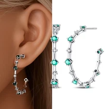 PANDACH Sterling Silver Green Zircon Huggie Large Half Hoop Earrings For Women 