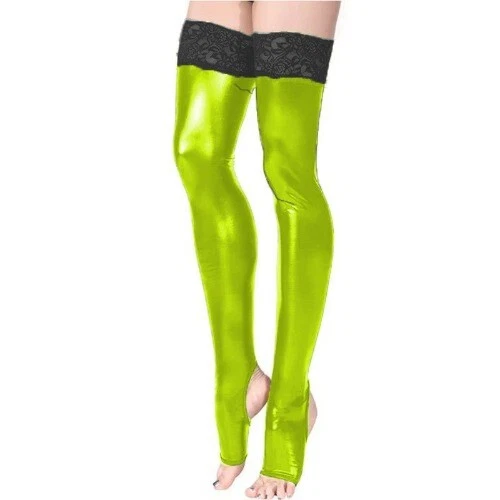 Mujeres Sexy Brillante Rodilla Muslo Medias Altas Encaje Calcetines Retazos Medias Metálicas Foto 3 de 4