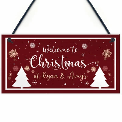 RED OCEAN Christmas At Any Names Welcome Sign Personalised Hanging Christmas Sign Decor